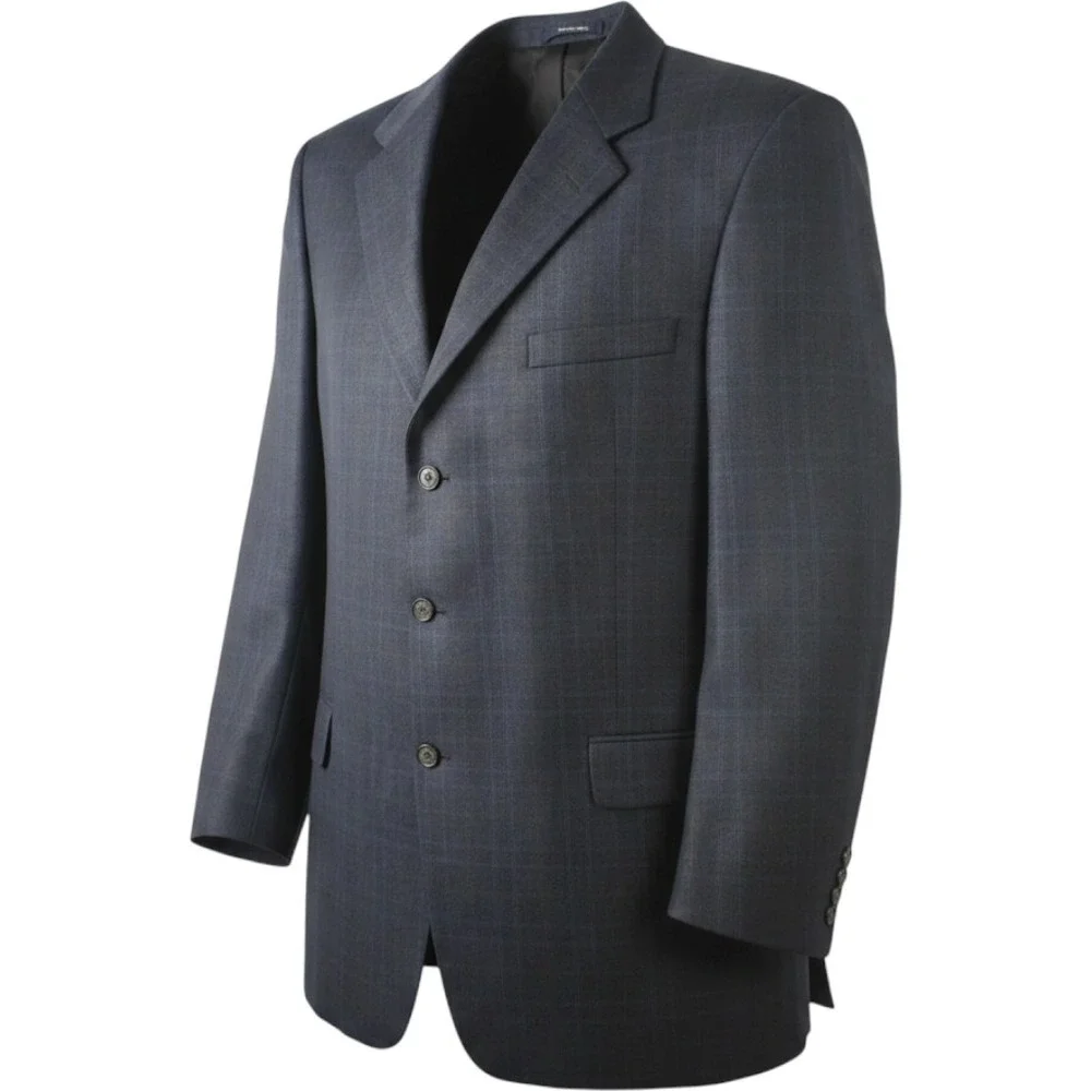 Hickey Freeman GlenCheck Navy Blue GlenPlaid Wool 3 Button Blazer Sport Coat USA